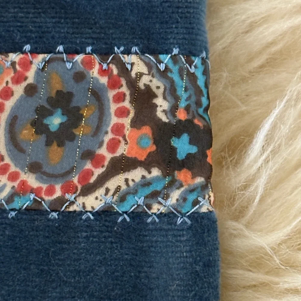 Handmade Turquoise Corduroy Pattered Zippered Pouch